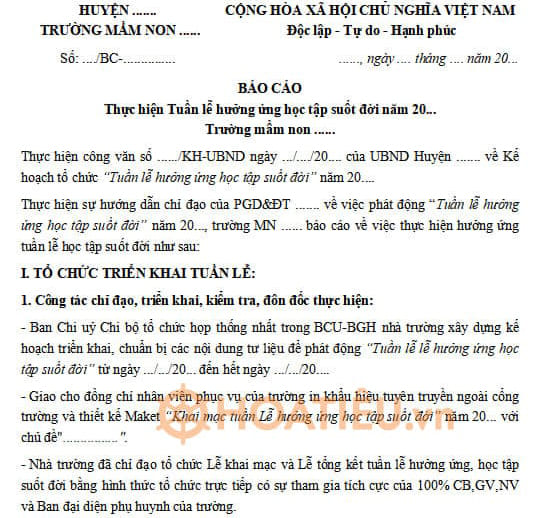 Mẫu báo cáo tuần lễ học tập suốt đời