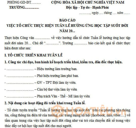 Báo cáo kết quả triển khai tuần lễ Học tập suốt đời
