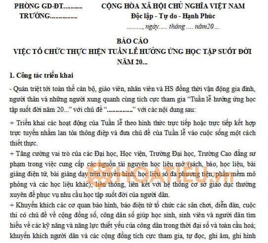 Báo cáo thực hiện Tuần lễ học tập suốt đời trường