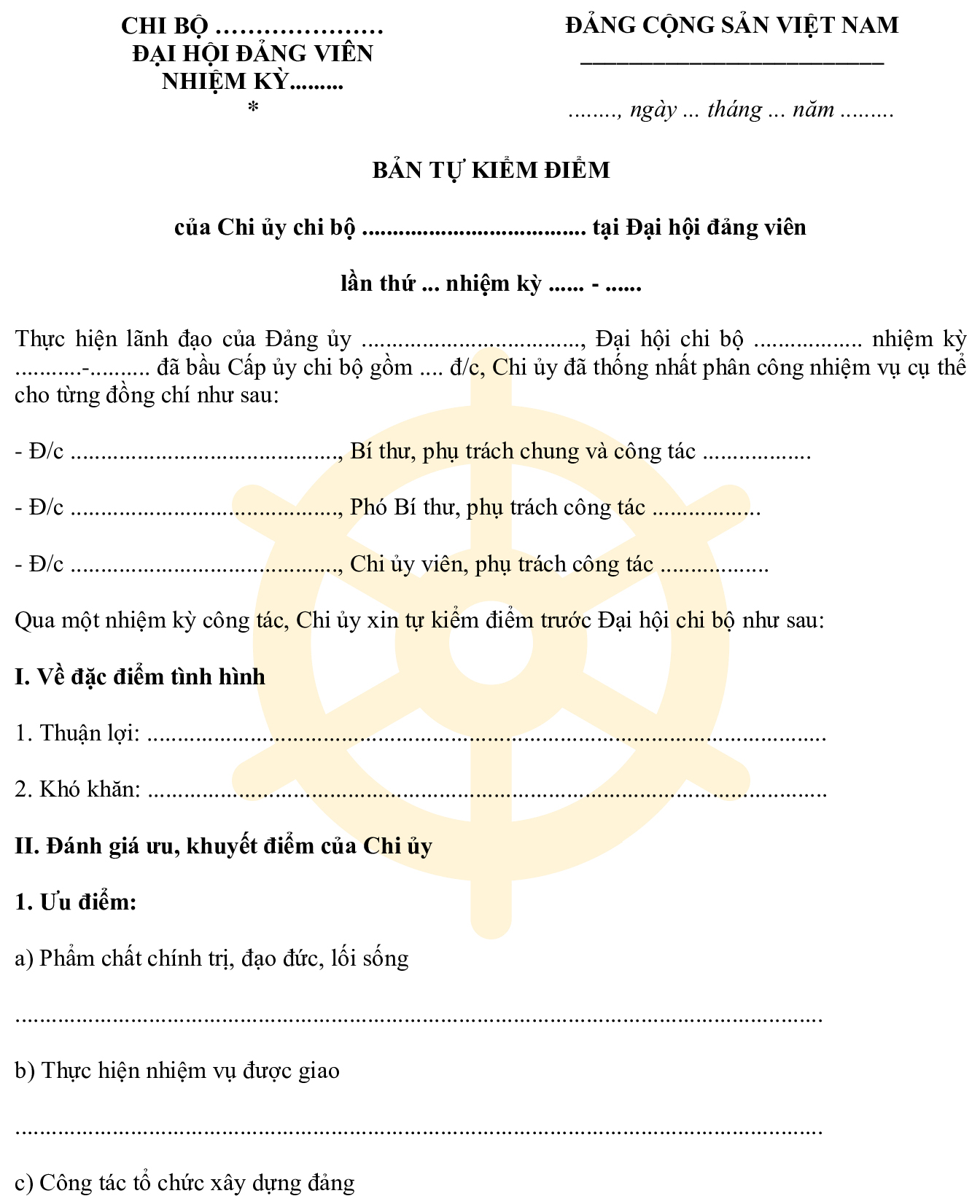 Bản tự kiểm điểm của chi ủy viên