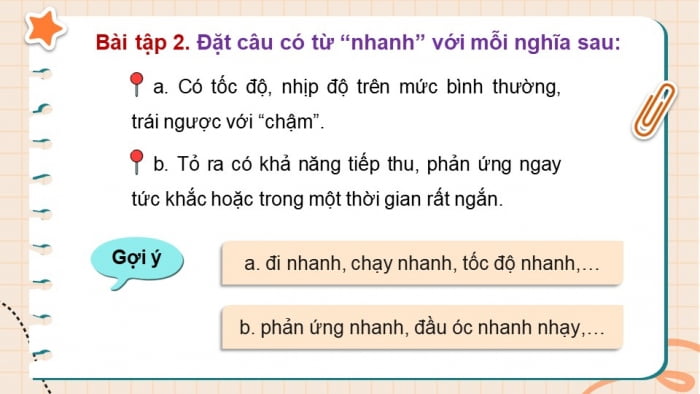 Đặt câu có từ “nhanh” với mỗi nghĩa sau