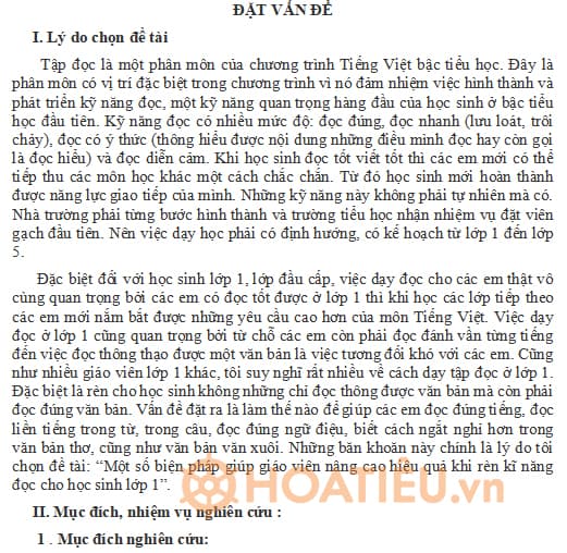 SKKN Giúp phát triển kỹ năng đọc cho học sinh lớp 1
