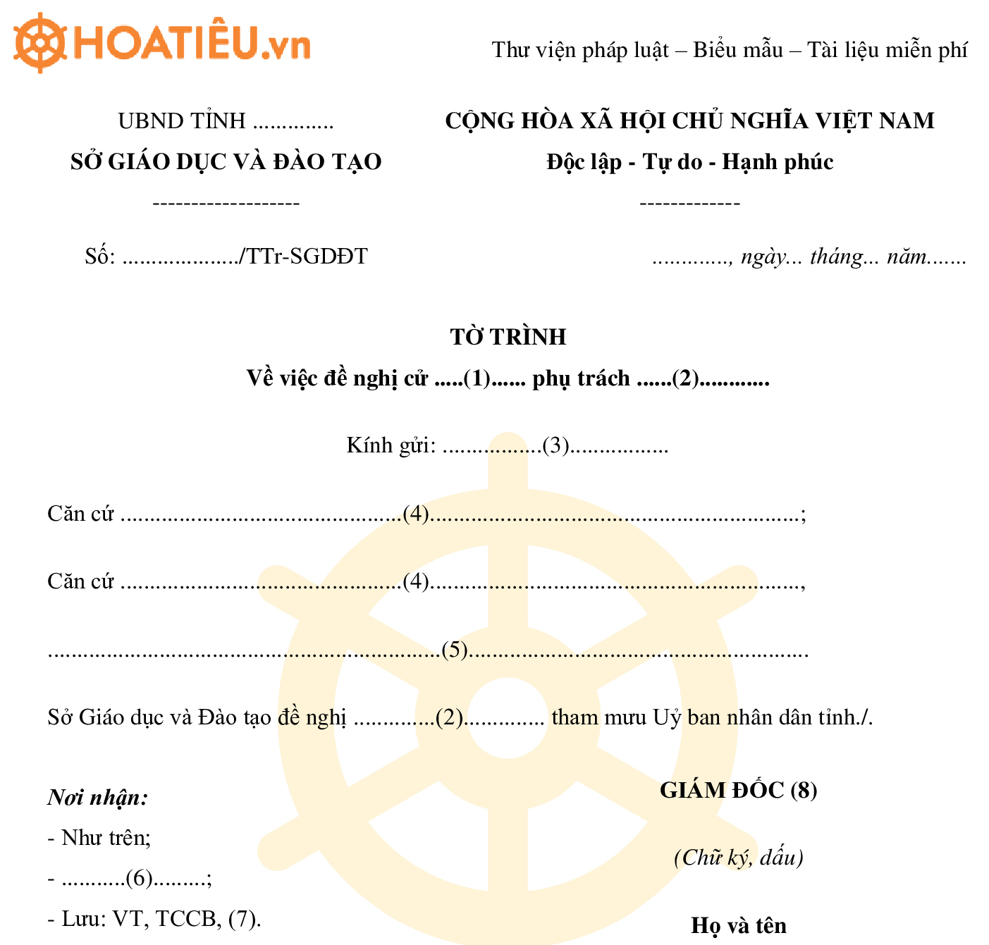 Mẫu tờ trình đề nghị về việc cử cán bộ phụ trách Trường 2024