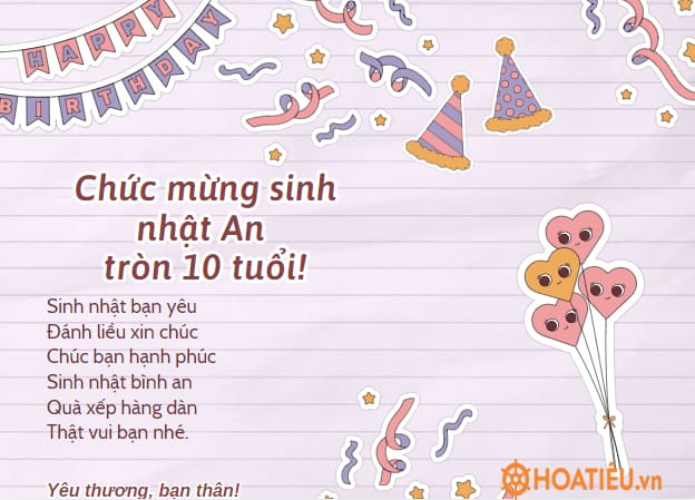Viết và trang trí một tấm thiệp chúc mừng bạn nhân dịp bạn tròn mười tuổi