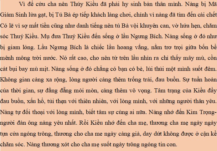Nhập vai người kể chuyện kể lại chuyện Kiều ở lầu Ngưng Bích