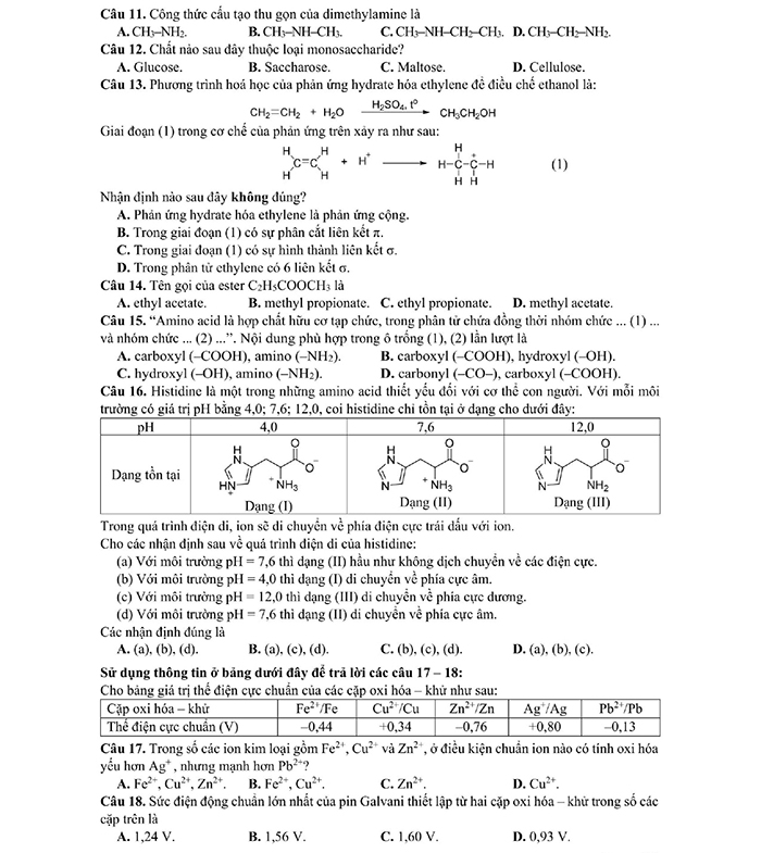 Đề minh họa tốt nghiệp THPT 2025 môn Hóa