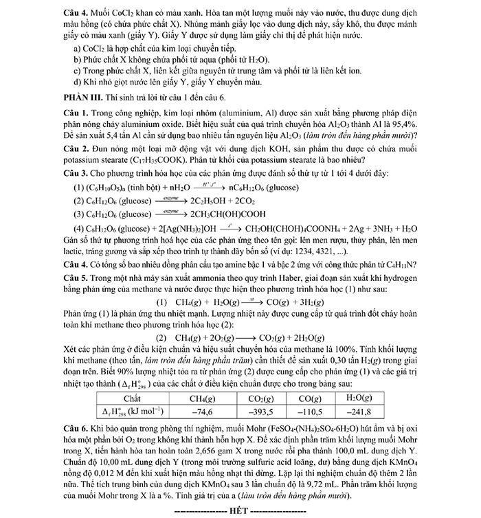 Đề minh họa tốt nghiệp THPT 2025 môn Hóa