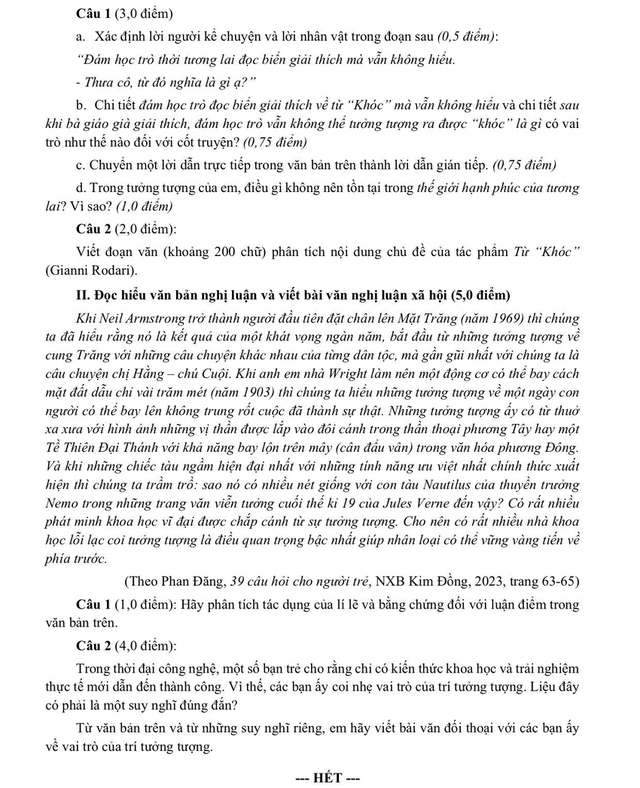 Đề minh họa thi vào 10 TP HCM môn Văn