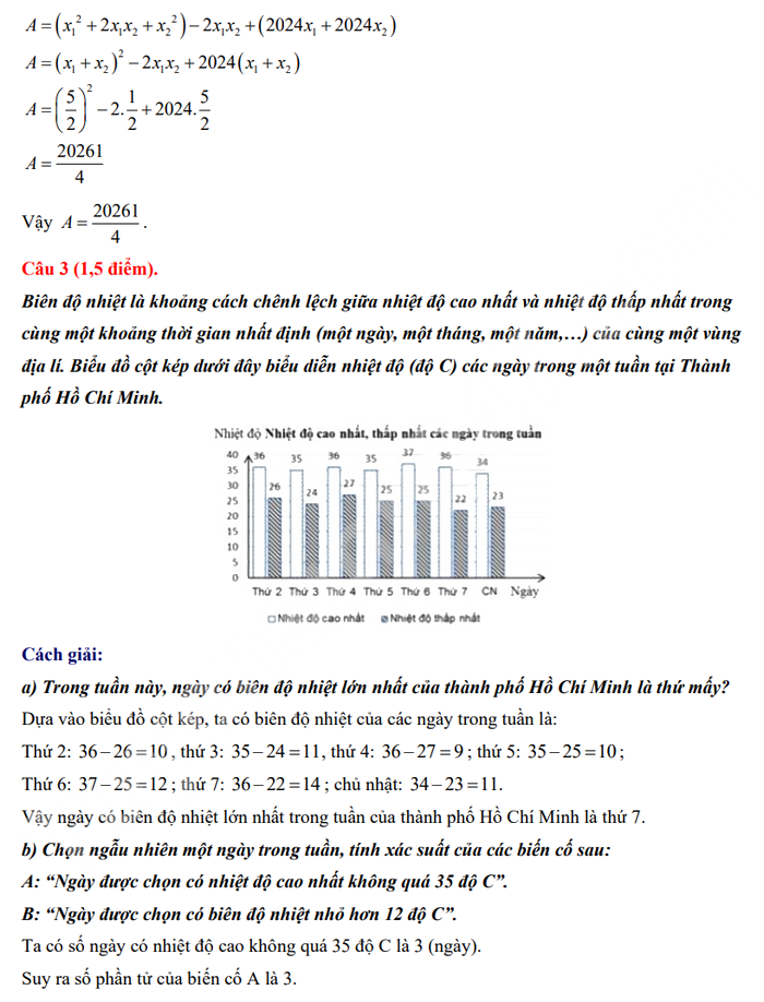 Đáp án đề minh họa thi vào 10 TP HCM môn Toán