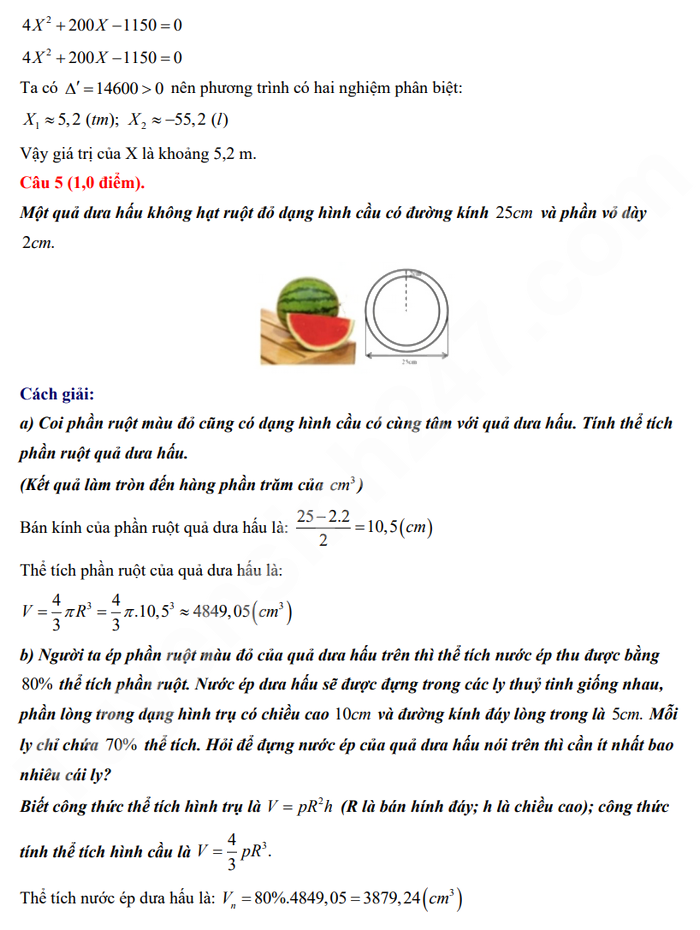 Đáp án đề minh họa thi vào 10 TP HCM môn Toán
