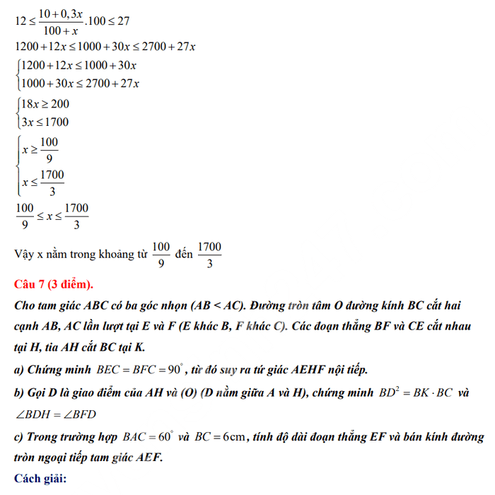 Đáp án đề minh họa thi vào 10 TP HCM môn Toán