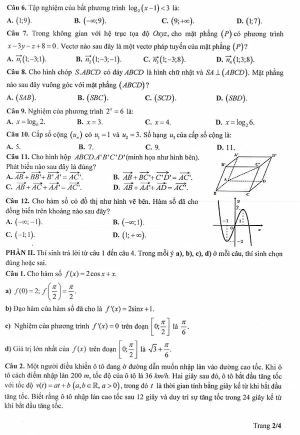 Đề minh họa Toán 2025