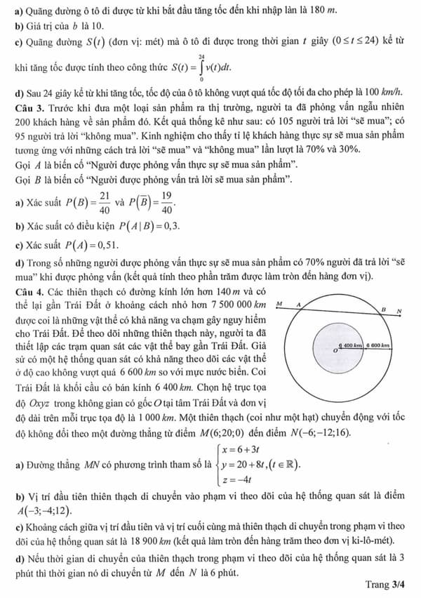 Đề thi tham khảo môn Toán tốt nghiệp THPT 2025
