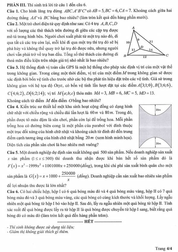 Đề tham khảo thi tốt nghiệp THPT 2025 môn Toán 