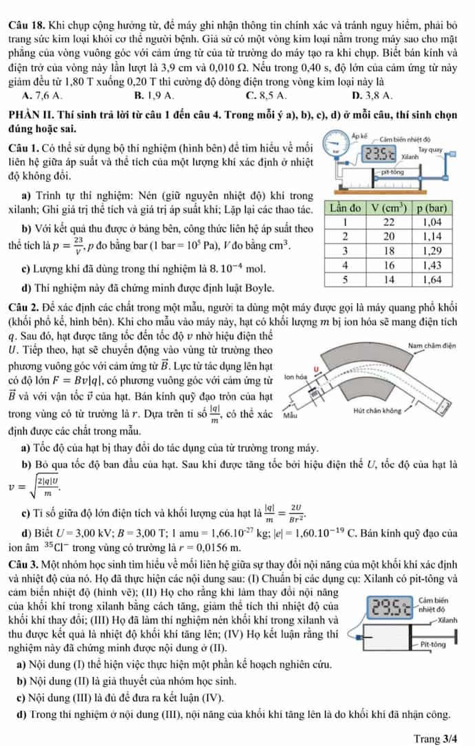 Đề minh hoạ Vật Lý 2025
