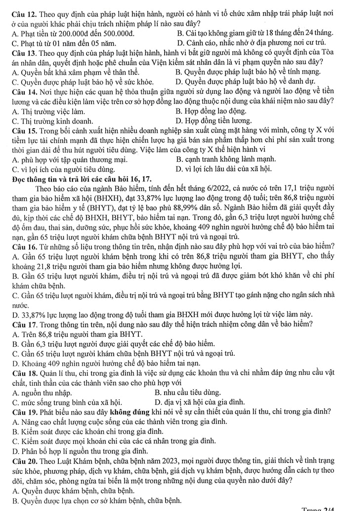 Đề tham khảo môn Kinh tế pháp luật 2025