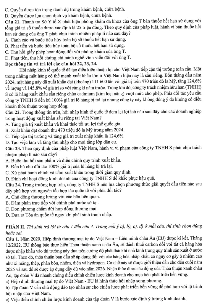 Đề tham khảo môn Kinh tế pháp luật 2025