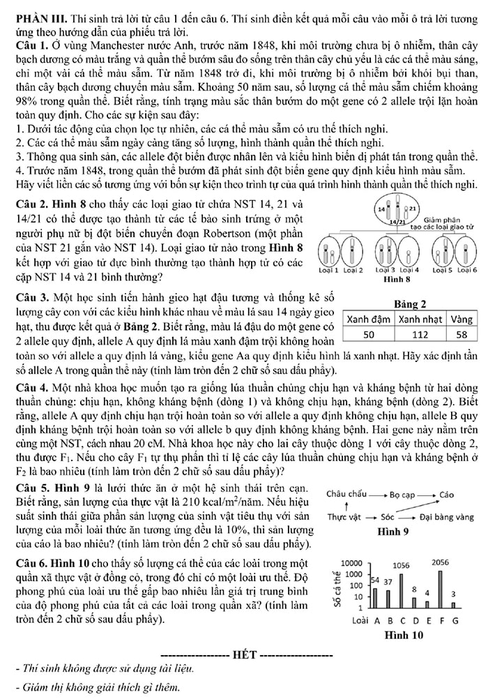 Đề minh họa Sinh 2025