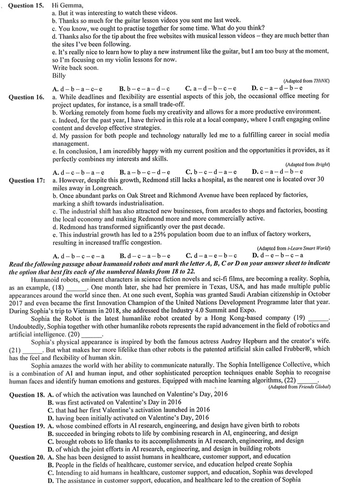 Đề minh họa thi tốt nghiệp THPT 2025 môn Anh