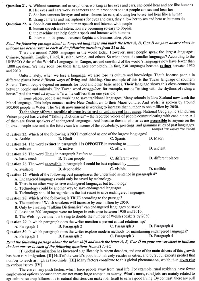 Đề minh họa thi tốt nghiệp THPT 2025 môn Anh