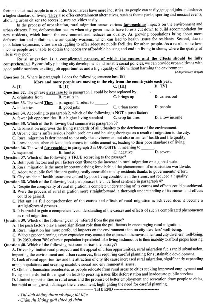 Đề minh họa thi tốt nghiệp THPT 2025 môn Anh