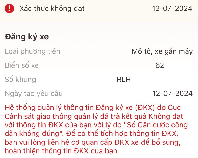Tích hợp đăng ký xe vào VNeID bị lỗi thì nên làm gì?
