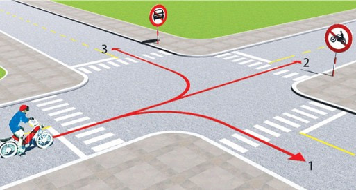 Theo hướng mũi tên, những hướng nào xe gắn máy đi được?