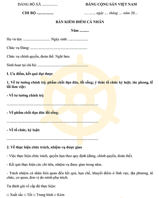 Bản kiểm điểm Đảng viên hưu trí 2024