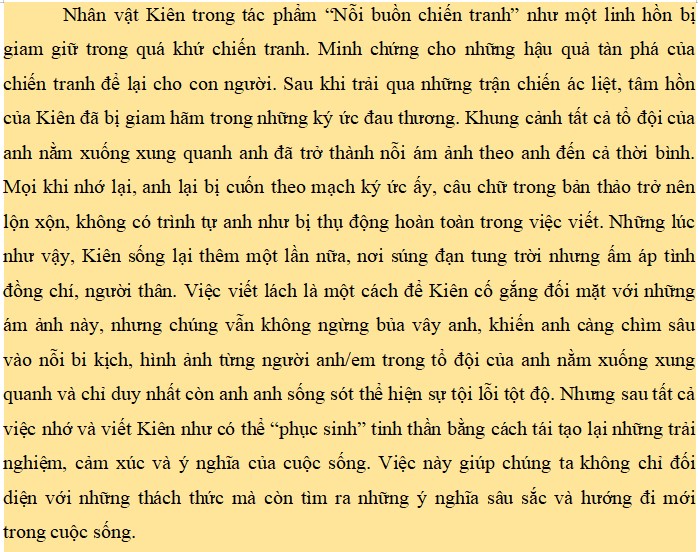 Cảm nhận về sự lựa chọn của nhân vật Kiên nhớ và viết để được phụ sinh về tinh thần