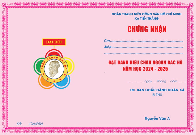 Mẫu giấy chứng nhận Cháu ngoan Bác Hồ