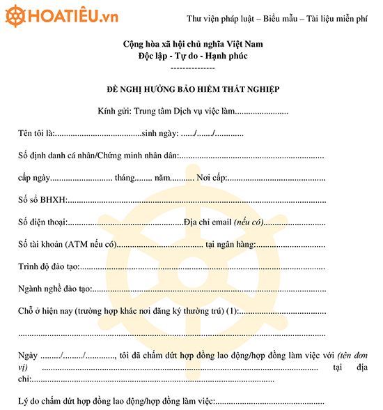 Mẫu đơn đề nghị hưởng trợ cấp thất nghiệp 2024