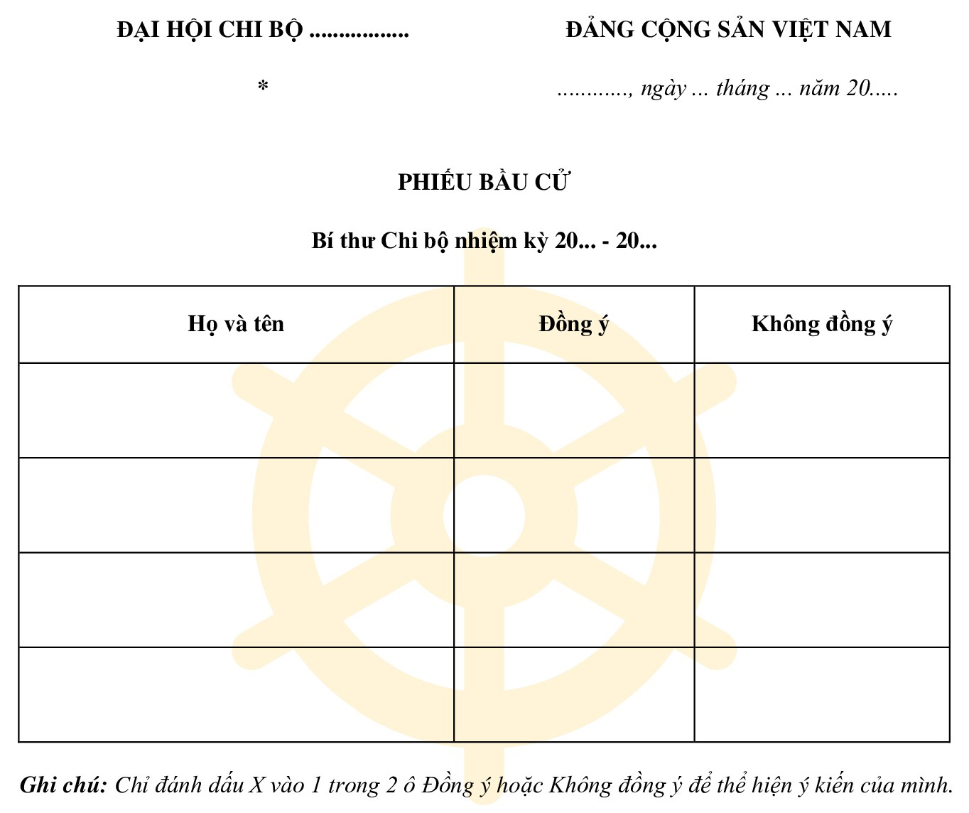 Mẫu phiếu bầu cử Đại hội Chi bộ
