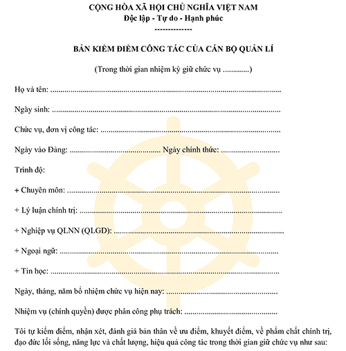 Bản kiểm điểm công tác của cán bộ quản lý hết nhiệm kỳ