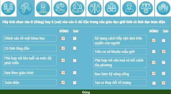 Đáp án tập huấn Giáo dục giới tính