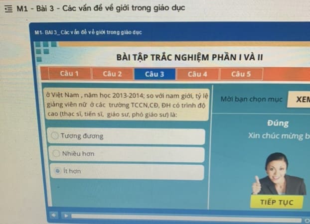 Đáp án trắc nghiệm tập huấn Bồi dưỡng bình đẳng giới