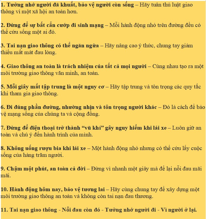 Thông điệp tưởng niệm các nạn nhân tử vong do tai nạn giao thông