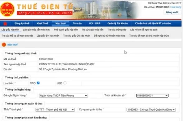 Cách nộp lệ phí môn bài qua mạng năm 2025