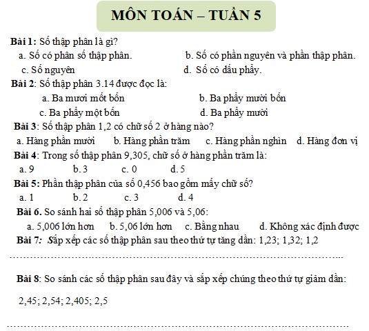 Phiếu bài tập cuối tuần môn Toán lớp 5 Kết nối tri thức