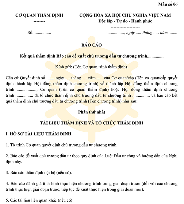 Báo cáo thẩm định nguồn vốn và khả năng cân đối vốn đối với chương trình, dự án