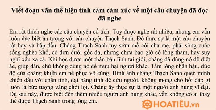 Viết đoạn văn thể hiện tình cảm, cảm xúc về một câu chuyện em đã đọc, đã nghe