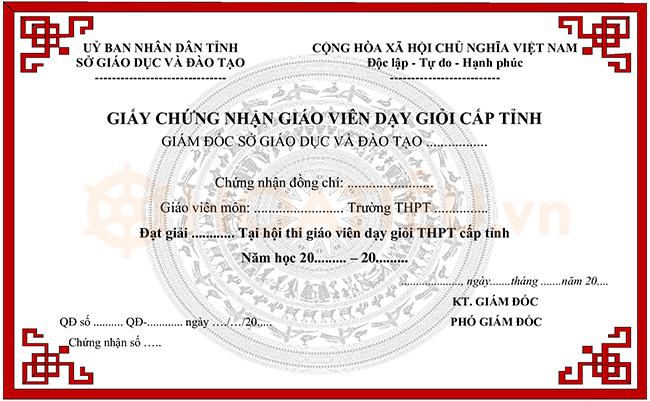 Giấy chứng nhận giáo viên dạy giỏi cấp tỉnh