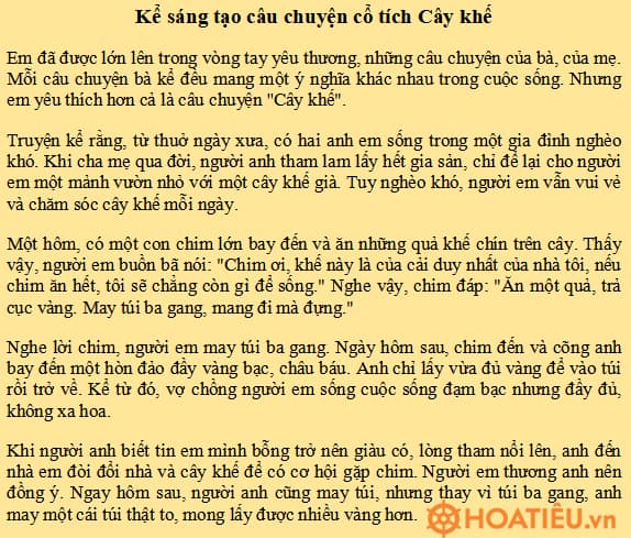 Viết bài văn kể lại một câu chuyện cổ tích đã nghe, đã đọc mà em yêu thích với những chi tiết sáng tạo