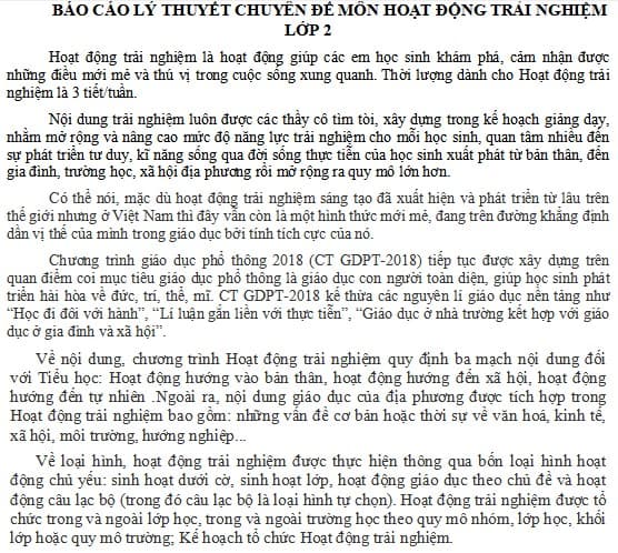 Lý thuyết chuyên đề Hoạt động trải nghiệm lớp 2
