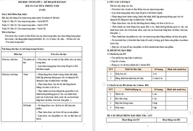 Giáo án Word STEM Các mùa trong năm ở Việt Nam