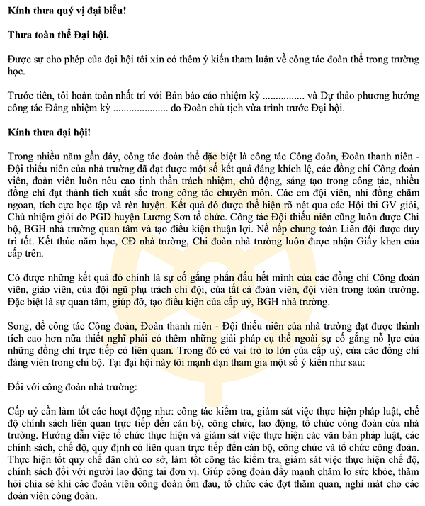 Tham luận về công tác của các đoàn thể trong trường học