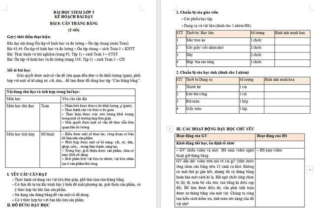 Giáo án Word STEM Cân thăng bằng
