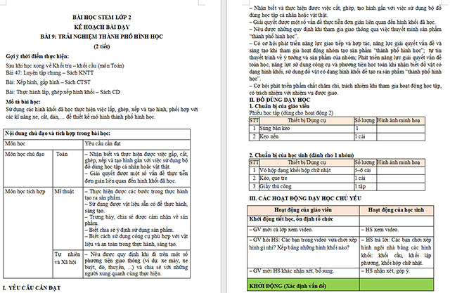 Giáo án Word STEM Trải nghiệm thành phố hình học