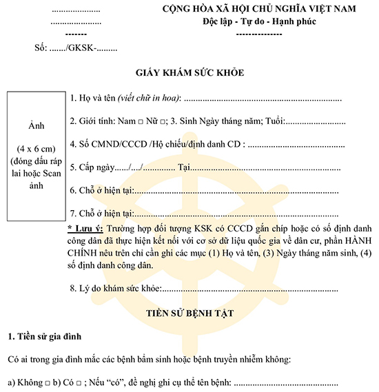 Giấy khám sức khỏe cho học sinh