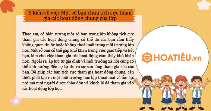  Ý kiến về hiện tượng Một số bạn chưa tích cực tham gia các hoạt động chung của lớp 
