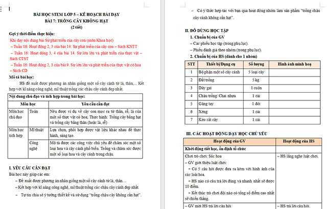 Giáo án Word STEM Trồng cây không hạt